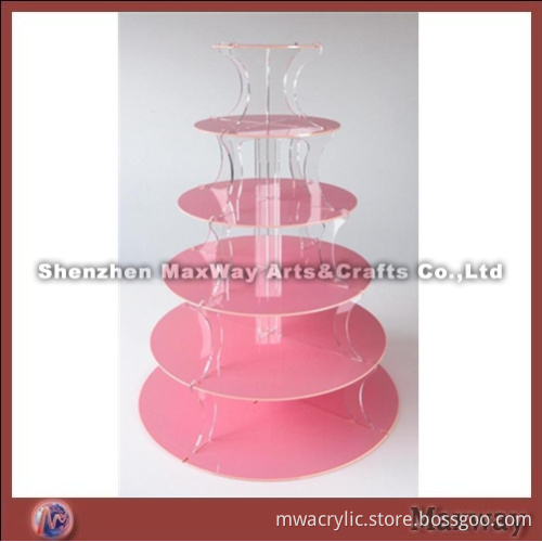Pink Round Finely Designed Acrylic 6 Tiers Cup Cake Display Stand Rack